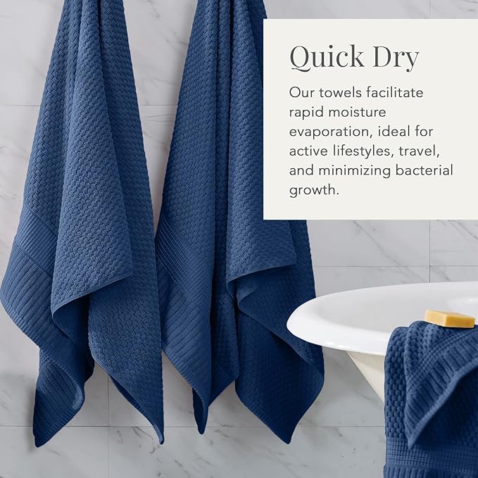 NY Loft 100% Cotton Towel Set 6 Piece Towel Set | Navy Bath Towels | Absorbent & Quick-Dry Towels | Trinity Collection (6 Piece Set, Navy Blue)