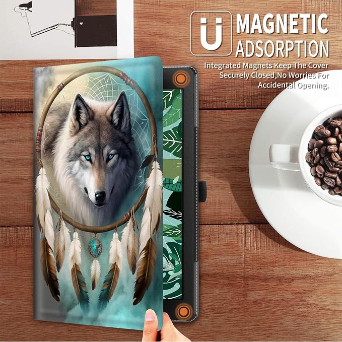 FUYOCWE for iPad Pro 13 Inch Case (M47th Generation2024 Model A2925A2926A3007)PU Leather Slim Folding Stand Case for iPad 13 7th GenAuto Sleep Wake Cover -A Dream Catcher Wolf