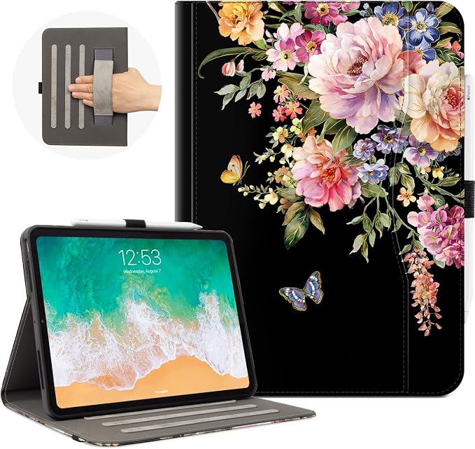 Vimorco for iPad Pro 11-inch Case M5/M4 2025/2024 for iPad Pro Case 11 Inch M5/M4 Pencil Holder/Hand Strap/Pocket/Screen Protection Band 3 Adjustable Angles Auto Sleep/Wake Beach Blue Ocean