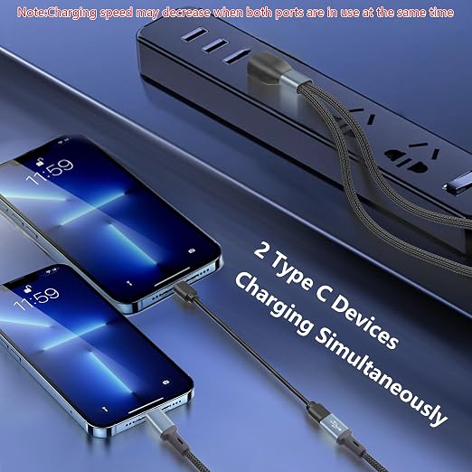 90-Degree USB to Dual Type C Splitter Cable USB-A Splitter Extension Cable with Type C Male and Female Connector 1 in 2 Out for Phone15/16LaptopTabletPower BankCar 20cm/0.65ft
