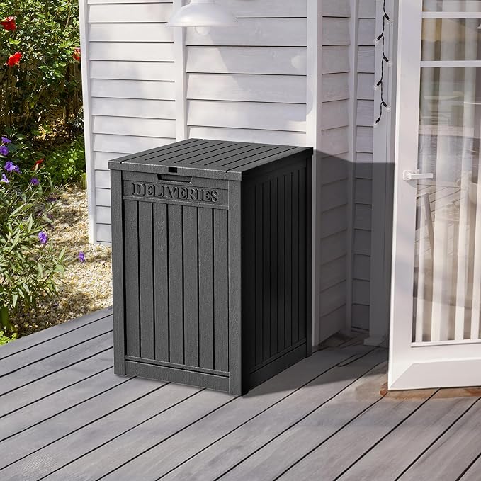 55 Gallon Outdoor Storage Box Waterproof Lockable Resin Deck Box Large, Patio Storage Bin for Pool Accessories Cushion Furniture, Garden Tools, UV-Resistant Outside Delivery Black