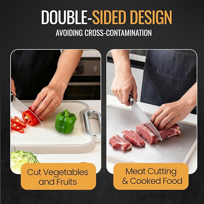 Titanium Cutting Board for Kitchen, Double-Sided Non-Slip Chopping Board, 15.4 x 10.6 Inch, Non-Toxic & Food-Grade, Dishwasher Safe, for Meat, Vegetables, Fruits & Meal Prep, Durable & Easy to Clean