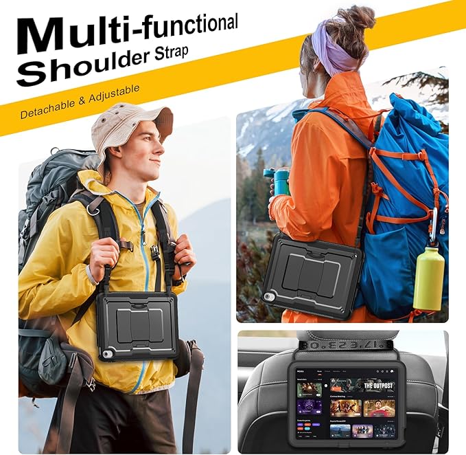 SEYMAC stock Case for iPad (A16) 11th/10th Generation 11''/10.9'' 2025/2022, with Built-in Screen Protector, Shoulder Strap, Built-in Kickstand, Rugged Full Body Shockproof Protective Case, Black