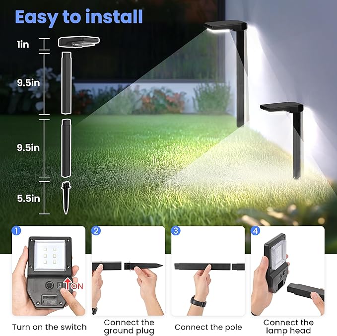 Solar Pathway Lights Outdoor, Smart Color Changing with 9-in-1 (Warm White/Cool White/RGBCW) Modes,Bright Landscape Lighting Waterproof for Walkway,Garden,Driveway,Yard,Patio(2pack)