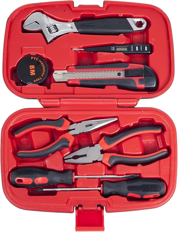 Household Hand Tools - 9-Piece Tool Set Includes Adjustable Wrench, Screwdriver, Pliers, and More - Tool Kit for the Home, Office, and Car by Stalwart