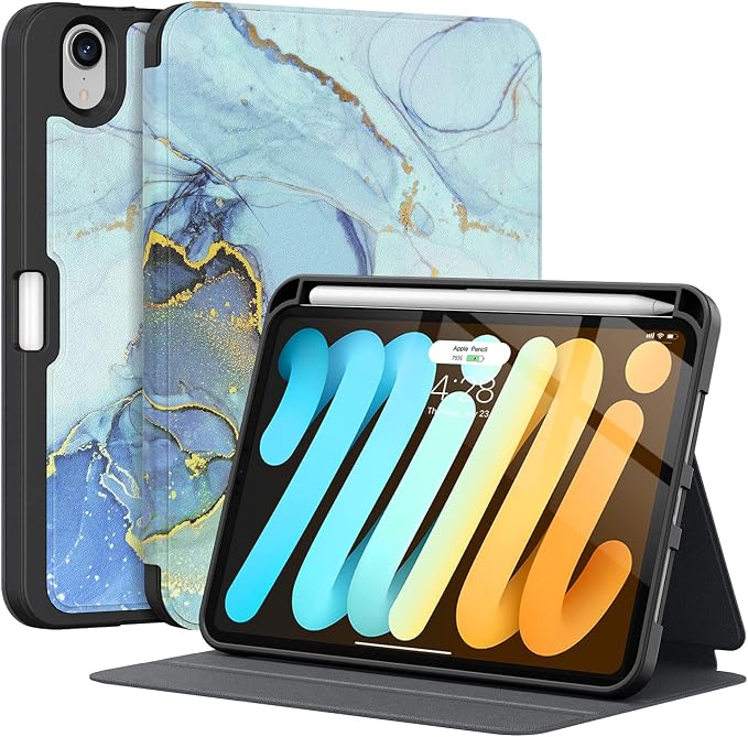 Case for iPad mini 7 (A17 Pro) 2024/Mini 6 2021 8.3-Book Black | Slim Lightweight Folio Stand Case Auto Wake/Sleep Soft TPU Back Cover with Pencil Holder for iPad mini 7th/6th Generation