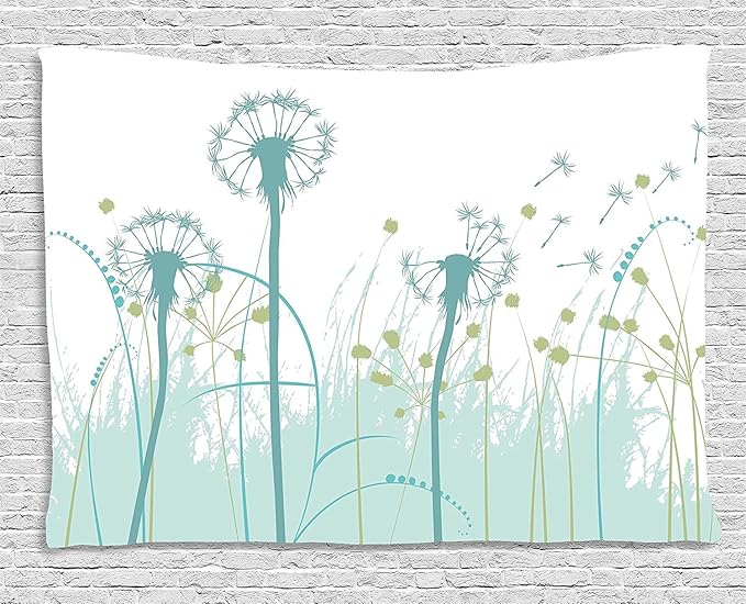 Ambesonne Spring Tapestry, Silhouette Dandelion Floral Foliage Seasonal Blooms Botany Eco Illustration, Wide Wall Hanging for Bedroom Living Room Dorm, 80" X 60", Khaki Green