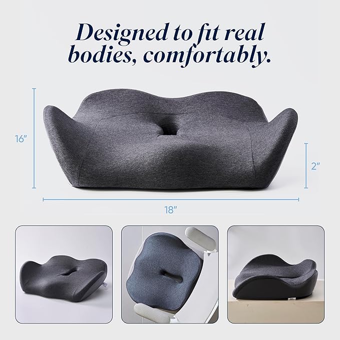 OneCushion Advanced Ergonomic Seat Cushion for Office Chair with Firm AlignCore Foam for All-Day Comfort, Posture Support & Pressure Relief for Work or Home Use - Sky Blue