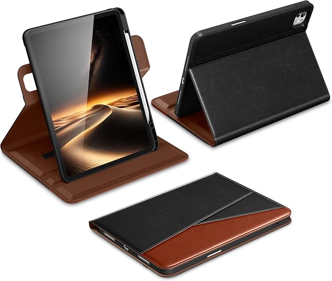 DTTO for iPad Pro 13 Inch Case M5 / M4 (2025/2024) Brown | 360 Degree Rotating Premium Faux Leather Folio Stand Cover with Pencil Holder Auto Sleep/Wake Multiple Angles