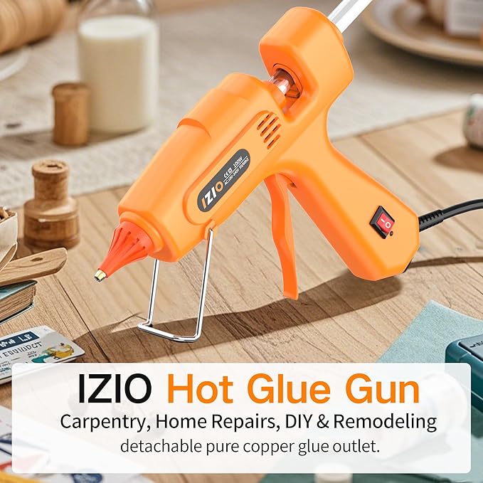 IZIO 100W Professional Hot Glue Gun Kit - Fast Heating, Non-Drip, Anti-Scald Nozzle, Safe & Ergonomic Grip, Includes 21 Glue Sticks (7/16") and Storage Bag - Full Size, Orange