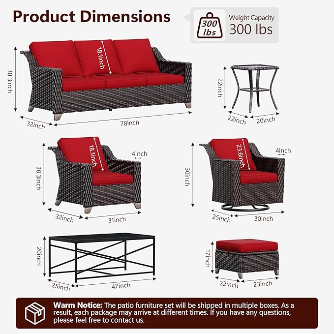Wicker Patio Swivel Chairs, Outdoor Rocking Chair with Wide Armrest, Thickened Cushions, Patio Rattan Furniture for Deck, Porch Use