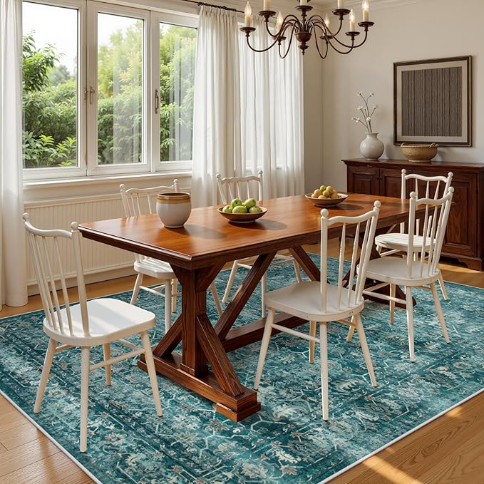Lahome Vintage 8x10 Washable Blue Rugs for Living Room Bedroom, Boho Dining Room Rugs for Under Table, Soft Non Slip Indoor Throw Carpet for Home Office Playroom (8x10ft,Blue)