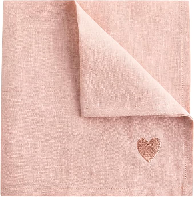 100% Linen Napkins Set of 4 - Dust Pink Cloth Dinner Napkins, Embroidered, Washable and Reusable, Elegant Table Decor for Dinner Parties & Special Occasions, 17.7 x 17.7 Inch