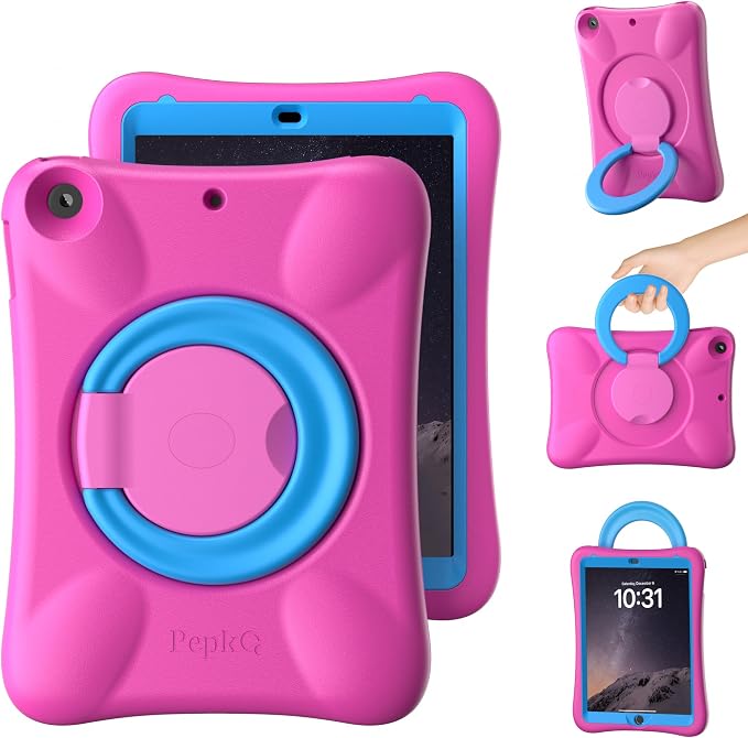 Pepkoo Case for iPad 9.7 Inch 5th/6th Gen &amp Air/Air 2 Shockproof Cover | EVA Shockproof Design with Adjustable Stand. Full-Body Coverage for Study Reading and Daily Use with Flexible Bracket.