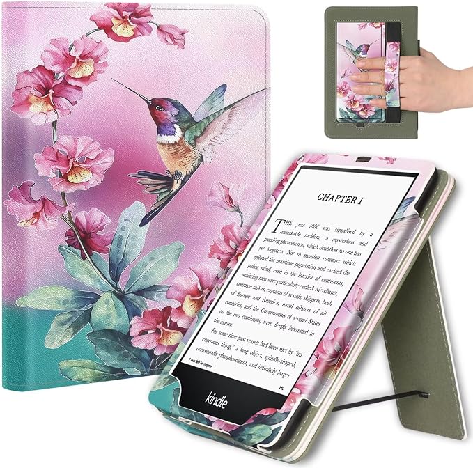 Fancity Case for Kindle Paperwhite 7/6.8 12th/11th Generation 2025 2024 | PU Leather Case with Auto Wake/Sleep Hand Strap for Kindle Paperwhite/Colorsoft Signature Edition 2021 Monet's Garden