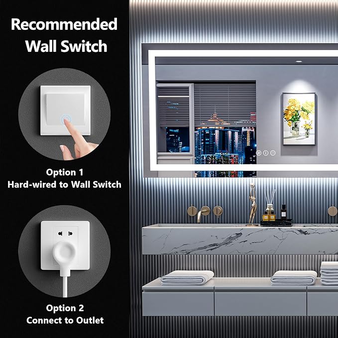 YEELAIT 55x30 Inch LED Bathroom Mirror with Lights Front and Backlit Lighted Vanity Mirror for Bathroom Wall with 3 Colors Dimmable Anti-Fog Memory Shatter-Proof IP54 Waterproof Horizontal/Vertical