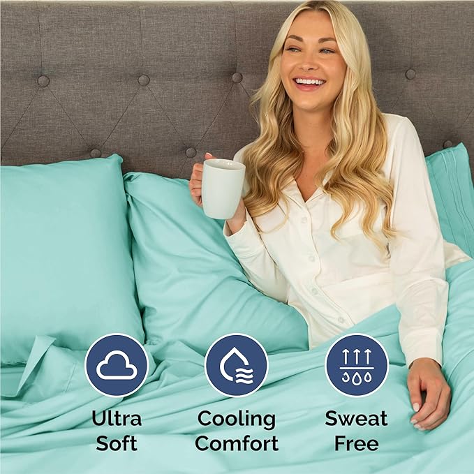 King Size 4 Piece Sheet Set - Comfy Breathable & Cooling Bed Sheets Set - Hotel Luxury Bedding for Women, Men, Kids, Teens, Boys & Girls - Deep Pockets, Ultra-Soft, Wrinkle Free - Oeko-Tex - Spa Blue