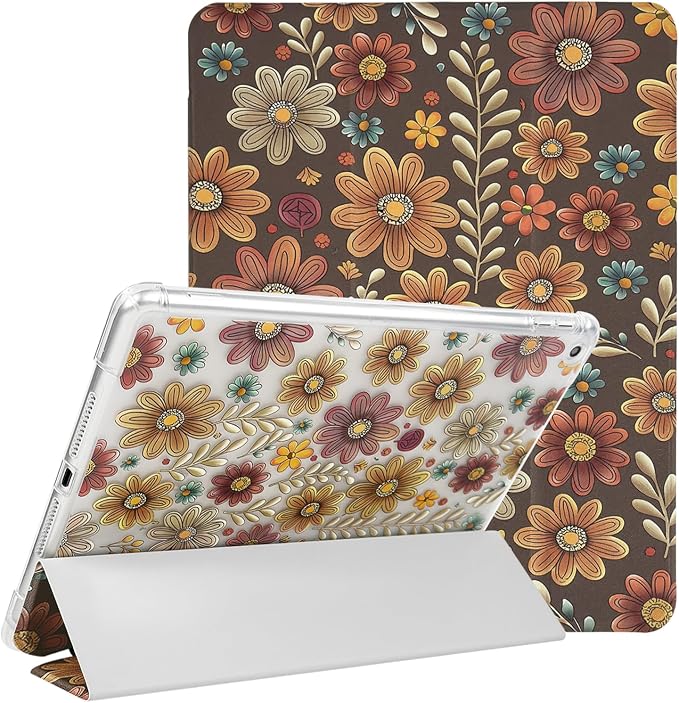Lovmooful for iPad 9/8/7 Gen Case with Pencil Holder Cute-Bear Flower | Fit for iPad 9/8/7 (10.2-Inch2021/2020/2019 Model9th/8th/7th Generation)Soft TPUTrifold StandProtectiveGirly