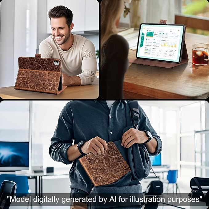 Gexmil Leather Case for iPad Pro 13 Inch M5/M4 2025/2024Crocodile Brown | Genuine Leather Cover with Magnetic ClosureSmart Folio Auto Sleep/WakeProtective ShockproofAdjustable Stand