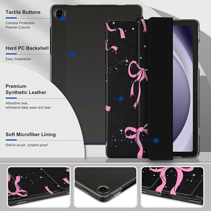 Case for Samsung Galaxy Tab A11 Plus A11+ 11 inch (2025/2026) &amp Tab A9 Plus A9+ 11 inch (2024/2023) Slim Smart Stand Cover with Translucent Hard Back Auto Wake/Sleep - Bear with Bows