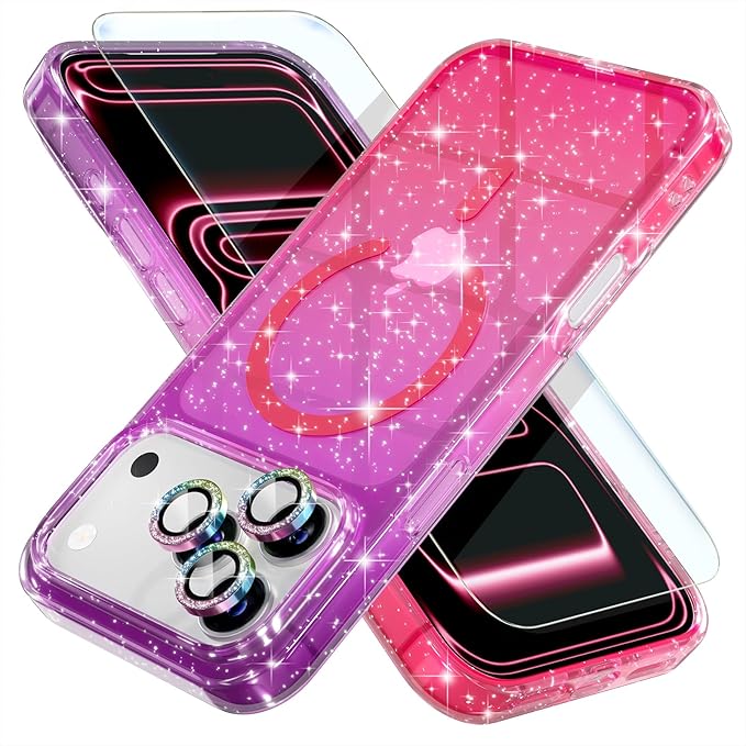 Choiche for iPhone 15 Pro Max Case Compatible with MagSafe Glitter Black | Women Girly Cute Glitter Sparkly Magnetic Phone Case with Diamond Camera Lens Protectors Military-Grade Drop Protection 6.7