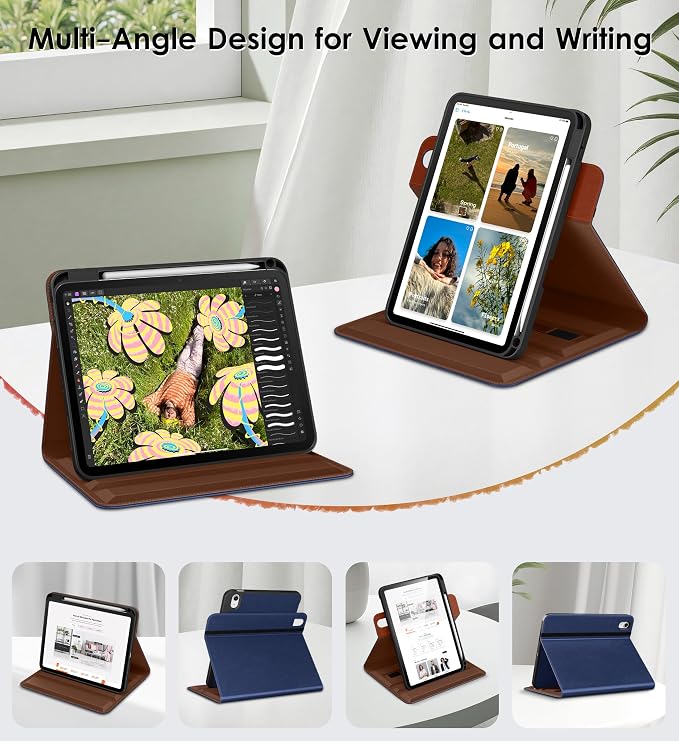 DTTO for iPad Air 11 inch Case M4/M3/M2 (2026/2025/2024) Black | 360 Degree Rotating Premium Faux Leather Folio Stand Cover with Pencil Holder Auto Sleep/Wake Multiple Angles Hand Strap