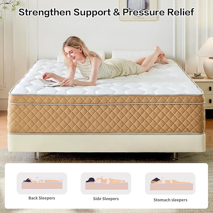 King Mattress, Medium Firm Memory Foam Mattress, Fiberglass Free, CertiPUR-US Certified Safe Materials, Foam and Spring, King Size Mattress in a Box, (12 in King)