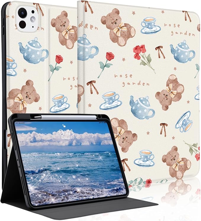 Cute Maple Bear Case for 10.2 iPad 2019/2020/2021(7th/8th/9th Gen) with Pencil Holder Auto Wake/Sleep Leather Soft TPU Back Cover for Women Girls