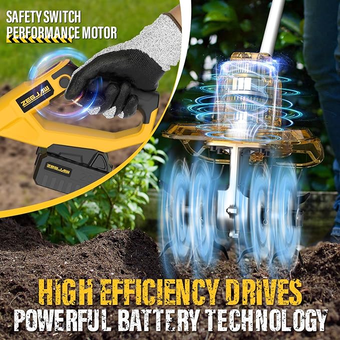 20V Cordless Electric Garden Tiller Cultivator, 9-Inch Tilling Width, 6.6-Inch Depth Rototiller for Soil Cultivation, Lawn, Gardening, Lightweight Tiller Includes 4.0Ah Battery and Charger
