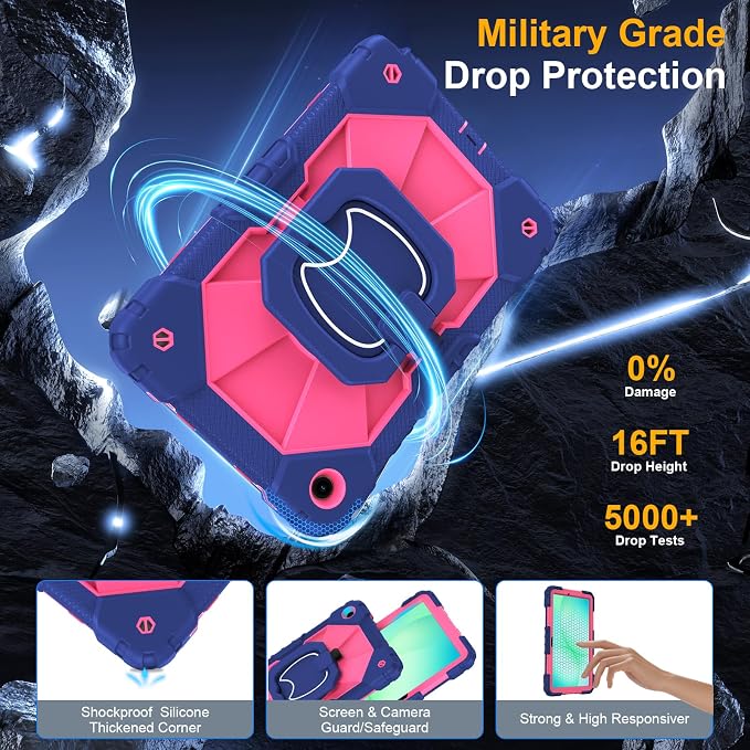Case for Samsung Galaxy Tab A9 Plus 11 Inch 2023 Ubearkk Rugged Case for Samsung Galaxy A9+ Tablet SM-X210/X216/X218 with Screen Protector 360 Rotating Stand Shoulder Strap Pen Holder Black