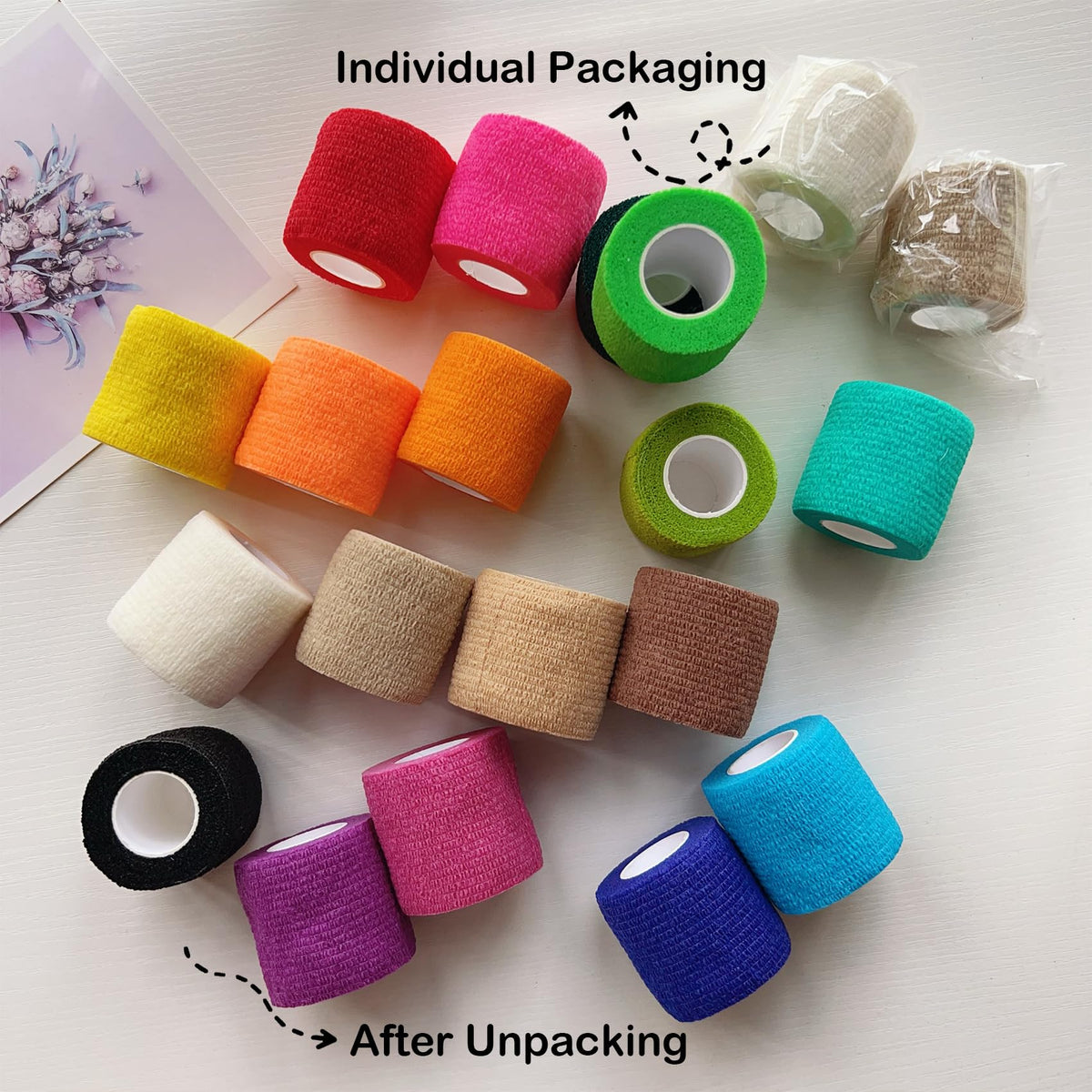 Lusy DM 36 PCS Self Adhesive Bandage Wrap 2" X 5 Yards Elastic Cohesive Bandage Wrap Bandage Wrap Rolls Elastic Self-Adherent Tape for Stretch Athletic, Sports, Wrist, Ankle