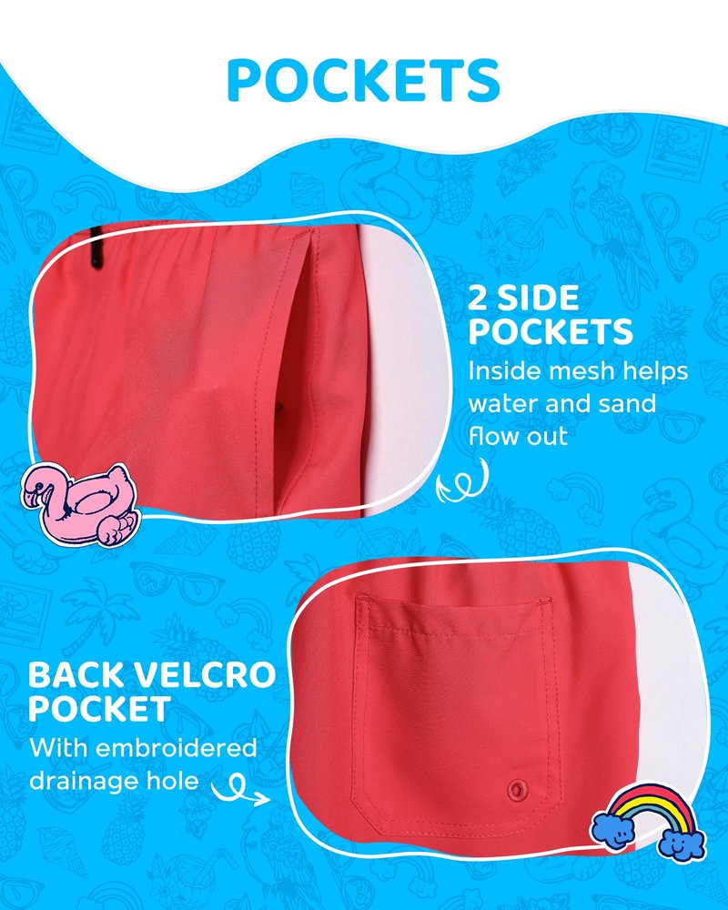 maamgic Boys Swim Trunks with Compression Liner 4-Way Stretch Quick Dry Swim Shorts Swimming Trunks Toddler Boy Hot Coral White 7 Years
