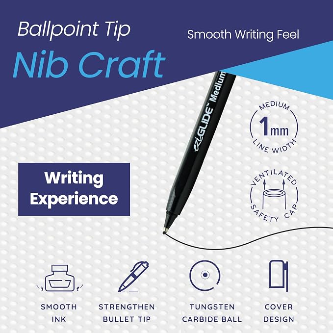 50-Pack Assorted Ballpoint Pens Easy Grip &amp Medium Point (1.0mm) | Precise Writing &amp Ergonomic Grip – Multipack Ball Point Pens Ideal for Home Office Teachers Exams Work &amp Stationary