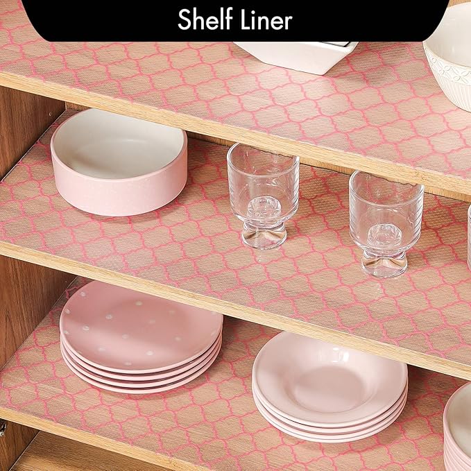 Cooyes Shelf Liner, Non Adhesive Drawer and Cabinet Liner, EVA Washable Oil-Proof Shelf Paper for Kitchen Cabinets, Refrigerator, Storage, Desks with Modern Pattern