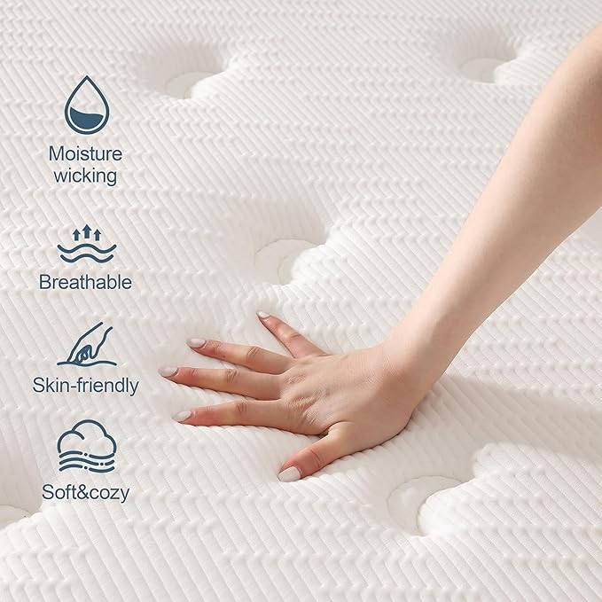 Memory Foam Innerspring Mattress - 14 Inch Queen Size Mattress for Back Pain Relief, Medium Firm with Reinforced Edge Support, Navy