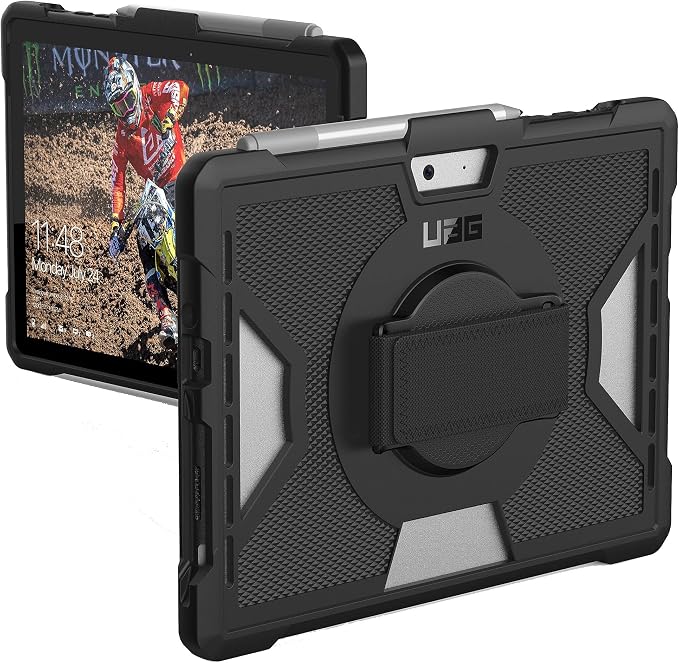 URBAN ARMOR GEAR UAG Microsoft Surface Go 4 / Surface Go 3 / Surface Go 2 / Surface Go Case [10.5-inch Screen] w/Hand Strap Outback Feather-Light Rugged Military Drop Tested Cover Black