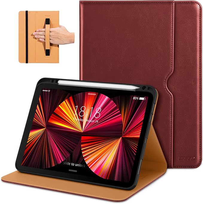 DTTO Case for iPad Pro 11 Inch 4th / 3rd / 2nd / 1st Generation 2022/2021/2020/2018Premium PU Leather Folio Stand Cover with Hand Strap Auto Wake/SleepMultiple Viewing Angles Black