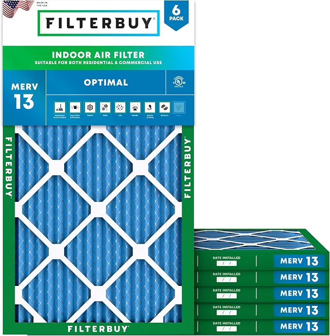 Filterbuy 15x30x1 Air Filter MERV 13 Optimal Smoke & Allergy Defense,