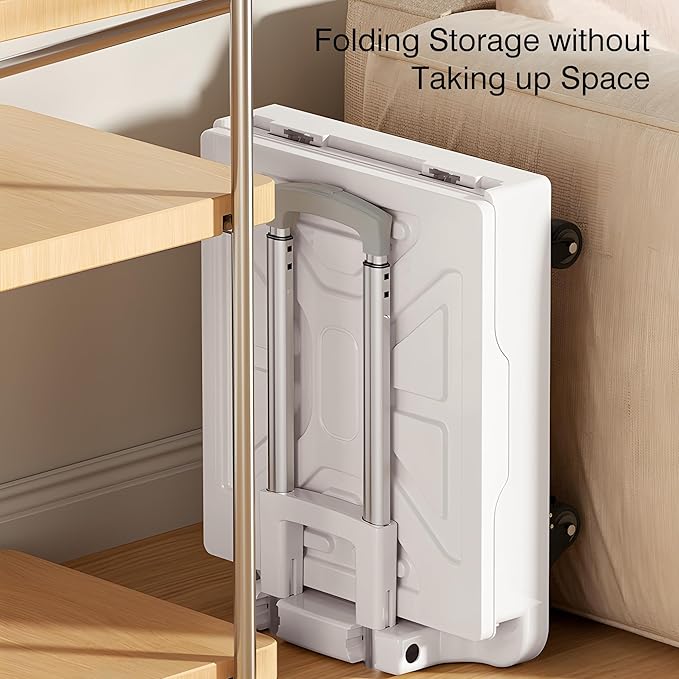 VECELO Foldable Utility Cart with Wheels - Heavy Duty Collapsible Rolling Cart for Shopping, Travel, Office & Home - Portable Luggage Cart with Telescoping Handle, White
