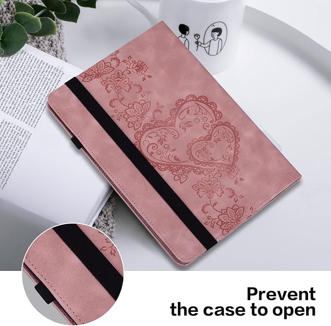 Case for Lenovo Tab M9 Cover 9.0 inch (TB-310FU2023 Released) Embossed Premium PU Leather Flip Stand Case with Elastic Band/Card Slots/Pen Holder for Lenovo Tab M9 Tablet - Pink
