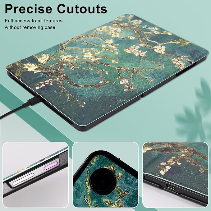 Caweet Case for T-Mobile Revvl Tab 2 10.1 Inch 2025 Released Lightweight Hard Back Shell Tri-Fold Stand Cover with Magnetic Closure Almond Blossom