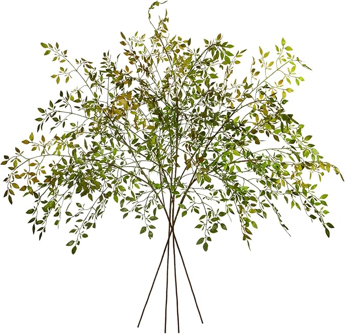 4Pcs Artificial Greenery Stems, 43.3" Nandina Branches Tall Faux Plant Stems for Vase, Greenery Decor Stems Leaves Bunches for Shop Garden Office Home Décor,Orange