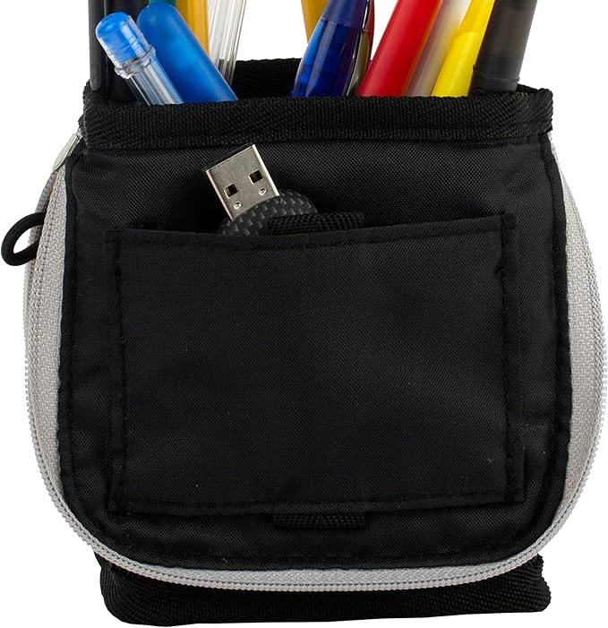 Five Star Pencil Pouch, Pen Case, Stand 'N Store Zipper Pouch, Fits 3-Ring Binder, Storage Organizer for Supplies Earbuds Chargers Cables Makeup, Black/Grey (505160A-ECM)