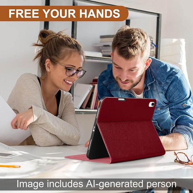 Genuine Leather Case for iPad 11th Gen 11/10th Gen 10.9 Black | Pencil Holder Adjustable Stand Auto Wake/Sleep Shockproof