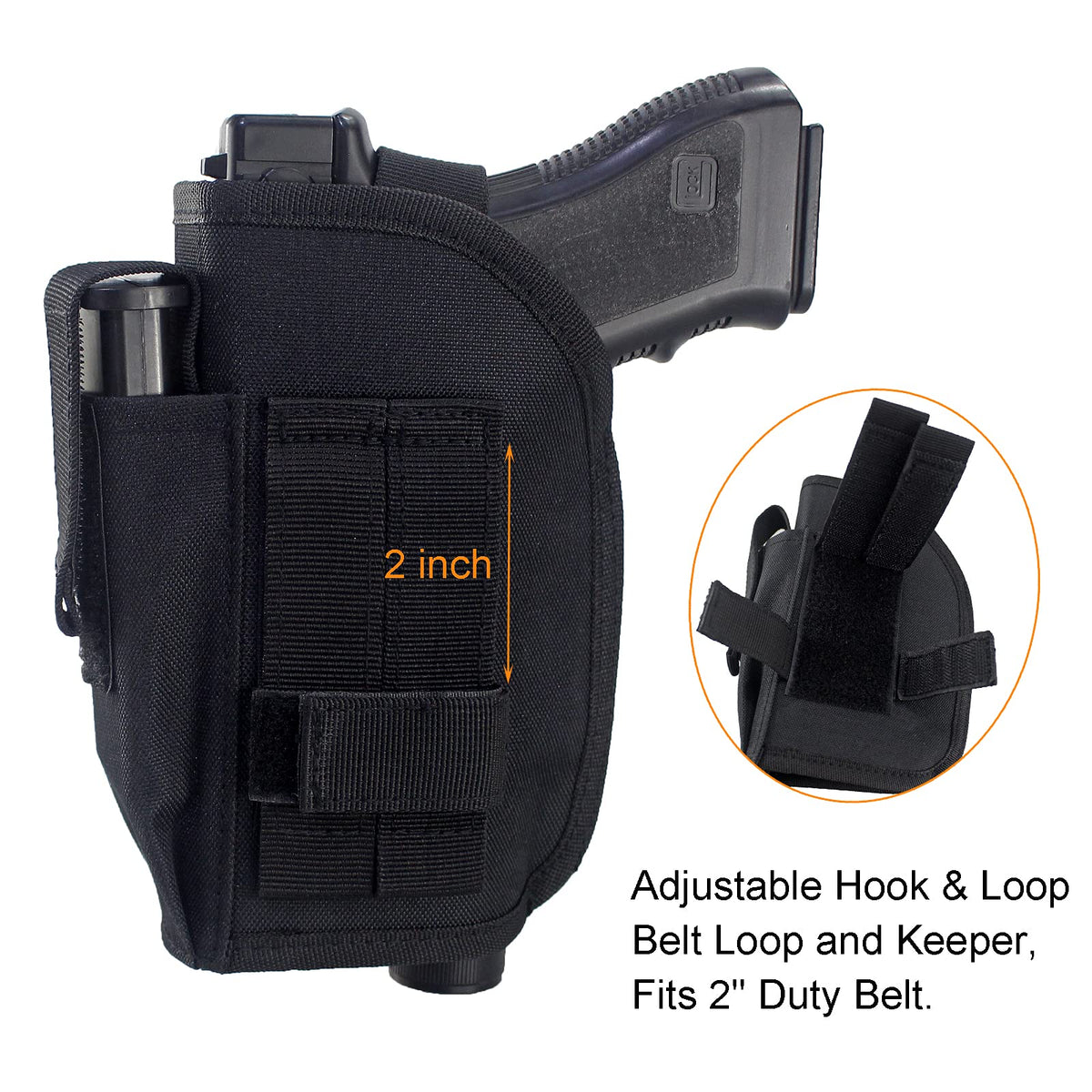 Depring Tactical Belt Holster with Mag Pouch for Handguns with Light or Laser Attachment Universal Outside The Waistband Holster Black