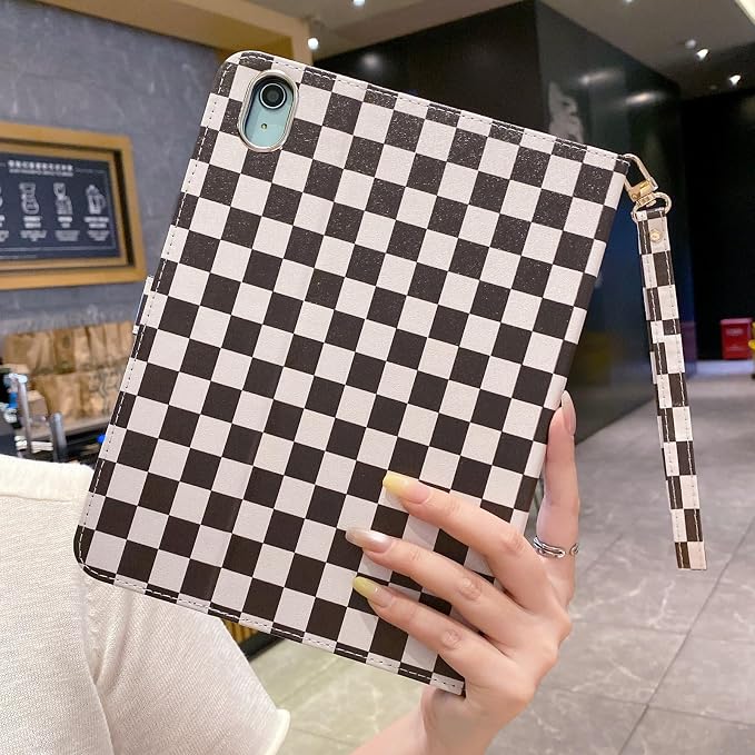 Checkered Case for iPad (A16) 11th Generation 11 Inch (2025) iPad 10th Generation 10.9 Inch (2022) with Pencil Holder (Black)