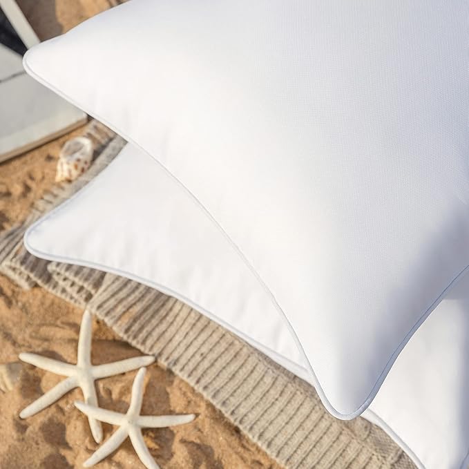 Phantoscope Pack of 2 Outdoor Waterproof Solid Throw Decorative Pillow Cover Decorative Square Outdoor Pillows Cushion Case Patio Pillows for Couch Tent Sunbrella, White 12x20 inches 30x50 cm