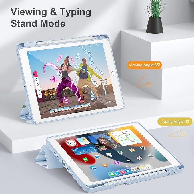 Tuiklol for iPad 10.2 inch 9th / 8th / 7th Gen 2021 2020 2019 Release Case | Built in Pencil Holder - TPU Protection Trifold Stand Stand Clear Back Tablet Cover With Auto Wake/Sleep Blue berries