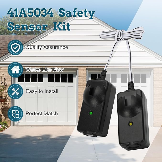 2025 Upgrade 41A5034 Safety Sensor Kit Compatible with Liftmaster Chamberlain Sears Craftsman Garage Door Opener Made After 1997, Replace G801CB-P (10 Years Warranty)
