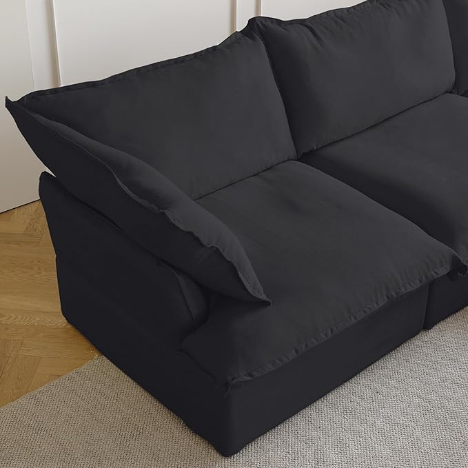 WJShome 162.98" Cloud Modular Sectional Sofa, V Shaped Couch, Minimalist Wide Deep Seat Couches for Livingroom,Cushion Covers Removable(Black)